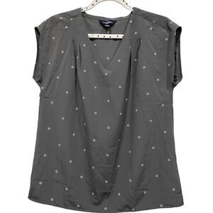 Land's end The Outfitters short sleeve gray blouse medallion polka dot…